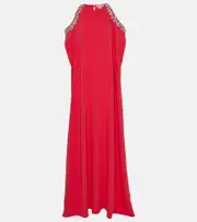 [Oscar de la Renta] Oscar de la Renta Crystal-embellished silk-blend gown AU 16 red