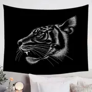 Black Background Tiger Head Profile Tapestry