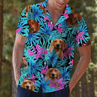 Tropical Redbone Coonhound Vintage Style Hawaiian Shirt HO2137