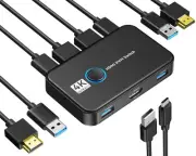 KVM Switch HDMI for 2 Computers Sharing One HD Monitor, Keyboard, and Mouse -...