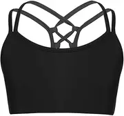 [TiaoBug] Kids Girls Sports Ballet Dance Active Crop Tops Spaghetti Shoulder Straps Criss Cross Back Tank Tops