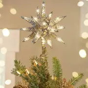 Christmas Star Tree Topper Treetop Decoration Lighted Up 3D Geometric Glitter Battery Powered Brilliant Xmas Trees Top Silver