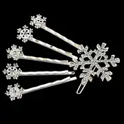 [Lufsun] 6 Pcs Christmas Snowflake Hair Clips Set Silver White Rhinestone Metal Snowflake Hair Pins Winter Decorative Hair Accessories for Women Girls