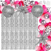 98 Pcs Disco Cowgirl Party Decorations, Hot Pink Balloon Arch Kit with Disco Bal