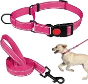 Martingale Dog Collar and Leash Set Martingale Collars for Dogs Reflective Martingale Collar for Large Medium Small Dogs(Hot Pink&M)
