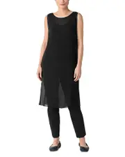Eileen Fisher Sheer Silk Georgette Bateau Neck Silk Poncho