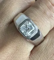 Asscher Cut Moissanite Men' Ring in 925 Sterling Silver Anniversary Gift For Him