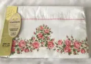 Vintage Cannon Royal Double Full Flat Sheet Pink Roses New 81” x 108”