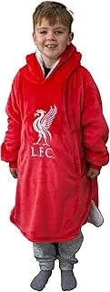 Liverpool FC Character World Official Hugzee Oversized Wearable Hooded Fleece Super Warm and Cosy Premium Sherpa Lined, Redout Design Perfect for Kids Aged 7-12 Years, One Size 85cm+