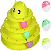 Catzon Cat Toy Roller 3-Level Turntable with Six Colorful Balls Interactive Puzzle Kitten Toys-Green