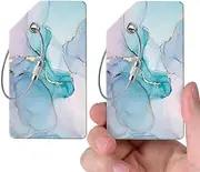 [ZYAOTWQZ] 2 Luggage Tags, (1" Smaller Than Traditional) Perfect for Quick Luggage Identification with Stainless Steel Ring and Address Card for Travel and Luggage (Blue Marble)