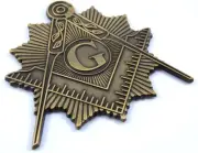 Mason Squire & Compass Sunburst Brass Antique Look Metal car Emblem Decal MAS15