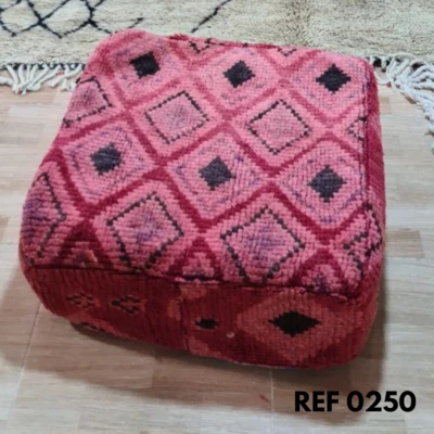 Handmade Moroccan Pouf colorful wool Ottoman Berber Footstool | KilimPoof 24x24