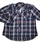 NEW Dress Barn Krazy Kat Women's Plus 3X Navy Pink Plaid Button-Up Roll Tab