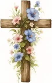 Cross and Vined Flowers Iron On Transfer For T-Shirt + Light & Dark Fabrics #67