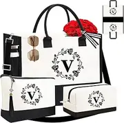 [Adoryoung] Adyoung Monogrammed Tote Bags, 3PCS Initial Personalized Monogram Tote Bags for Women, Birthday Gifts Tote Letter Canvas Bag