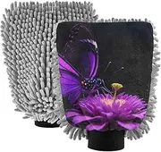 XYMZR Purple Butterfly Absorbent Microfiber Car Wash Mitt, Funny Cute Anime Scratch Free for Cars Cleaning, Home Cleaning Mitts, 2 Pack, 10.24” L x 7.09” W