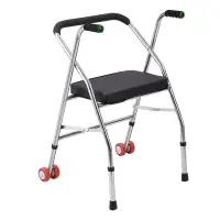 在飛比找蝦皮商城精選優惠-不銹鋼老年人助行器殘疾人手推車老人助步器帶輪帶座可折疊手推椅