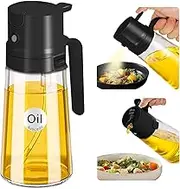 YARRAMATE 16oz/470ml Easy Refillable Oil Sprayer for Cooking, 2 in 1 Oil Dispenser for Kitchen and Oil Sprayer Bottle, Food-Grade Glass Oil Mister with Simple Open Design, Air Fryer,BBQ (Black)