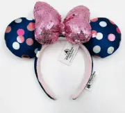 2022 Rock Bow Disney Parks Polka Dot Mickey Mouse Minnie Ears Sequins Headband