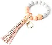 [YangQian] Wristlet Keychain for Women Girls Silicone Key Ring Bracelet Wristlet Bead Keychain Bracelet for Women Car Key Chain Ring