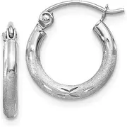 [JewelryWeb] 10k White Gold Satin and Sparkle Cut 2mm Round Hoop Earrings 13mm Long 2mm Thick-Hoop Earring for Women