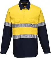 Prime Mover MC101 Hi-Vis Two Tone Regular Weight Long Sleeve Closed Front Shirt Yellow/Navy, 3X-Large