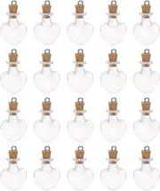 HARFINGTON 20pcs Mini Glass Bottles with Cork Stoppers Peach Heart Shaped Tiny G
