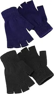 [SATINIOR] 2 Pair Unisex Half Finger Gloves Winter Stretchy Knit Fingerless Gloves in Common Size