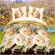 Flower 3D Quilt Cover Bedding Sets Linen Bed Sheet Pillow Case 4PCS Camellia Double Twin Reactive Print(Camellia)