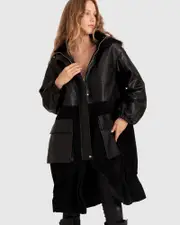 [Belle & Bloom] Back to Black Oversized Leather Panelled Coat - Black