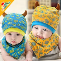 在飛比找蝦皮購物優惠-韓版秋冬嬰兒純棉帽+三角巾組合套裝系列 童帽 三角巾