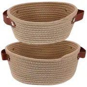 2pcs Cotton Rope Woven Storage Basket Desktop Storage Holder Home Storage Organizer with Handles