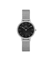 Daniel Wellington Petite 28 Bezel Mesh Black Mother of Pearl Silver Watch