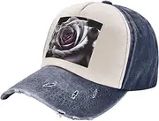 [YANYU] Gothic Rose Flower Print Fashion Washed Distressed Baseball Cap Vintage Adjustable Hat with Classic Brim, Navy Blue, One Size