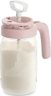 Papablic Glass Formula Mixing Pitcher, Breastmilk Pitcher with Mixing Handle Lid, 24 Oz Wide Mouth Mason Jar Mixer with Flip Locking Spout, Easy to Clean, BPA Free, Pink