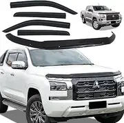 SUERAUTO4X4 Bonnet Protector Weather Shields for Mitsubishi Triton MV 2024 2025 Dual Cab Accessories, Tinted Black Bonnet Guard Injection Weathershields Window Visors Wind Deflectors