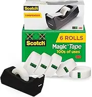 Scotch Magic Tape 6-Roll with Black Dispenser, 3/4 x 1000 Inches (810K6C38)
