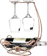Wine Rack Wine Bottle Holder Storage Shelf Metal Freestanding Tabletop Goblet Wine Glass Storage Rack with 2 Bronze Wine Cup Hook Display Stand(#1)