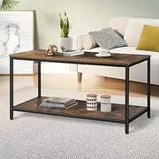 ALFORDSON Industrial Style Coffee Table Side Table with 2-Tier Shelves, Vintage Center Console End Table Bedside for Living Room, Hallway, Office, Simple Design, Brown