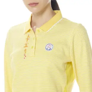 【Lynx Golf】女款純棉材質百搭橫條紋精美花邊領脇邊剪裁設計長袖POLO衫/高爾夫球衫(二色)