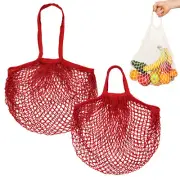 2-Pack Reusable Washable Mesh Net String Grocery Bags [Red,Long&Short Handle]