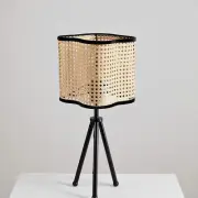 Gal - Mid Century Bohemian Tripod Table Lamp with PVC Rattan Shade and Velvet...