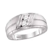 14k White Gold Round Diamond 2-Stone Wedding Band 1/3 Cttw