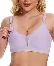 [Jiuday] Nursing Bra Without Underwire Large Breasts Women's Pregnancy & Nursing Bra Comfortable Padded Lace Seamless Nursing Bra Seamless Push Up Nursing Bra, Purple, M