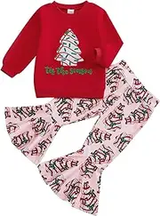 [KMBANGI] Little Baby Girl Christmas Outfits Long Sleeve Pullover Sweatshirt Christmas Cake Bell Bottoms Xmas Cookie Outfit