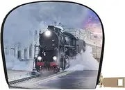 [EdWal] Steam Train Depart Sunset Print Card Holder Unisex Credit Card Case for Men and Women Leather Card Holder, Slim Business Card, White, One Size