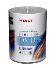 600 x INTACT Blank DVD-R 16X 4.7GB - Full Hub Printable A Grade DVD Discs