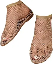 [Yoeuxet] Ultra Comfortable Mesh Flats for Women Fishnet Sandals Low Heel Slip on Rhinestone Shoes