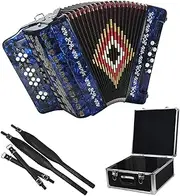 SofiaMari NSM3412 Accordion Package: 34 Button, 12 Bass, 3 Switch Accordion with Case and Straps (Fa/FBE, Deep Blue Pearl)